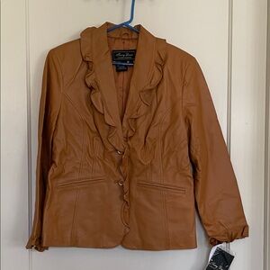 Vintage Terry Lewis Ruffled Tan Genuine Leather Jacket